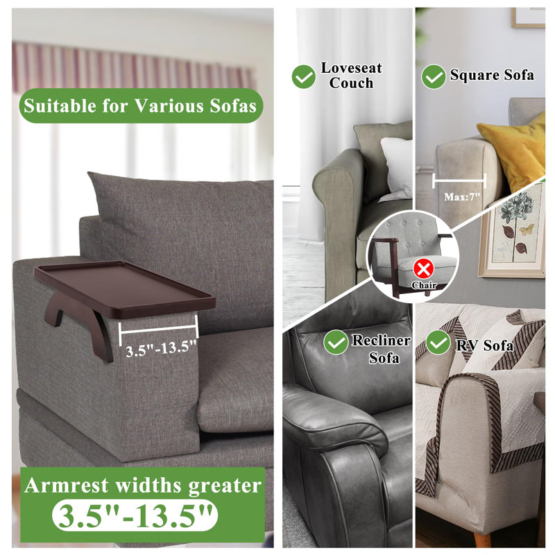 Couch Arm Table Tray,Sofa Arm Clip On Tray Tables,Arm Rest Table Suitable For Home Drinks/Eat/Fruit,Sofa Armrest Tray For Recliner Arm Chair Drink Eating Table