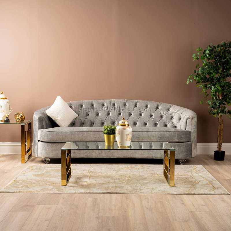 Acworth Rectangular Coffee Table for Living Room Furniture, 120cm Centre Table, Clear Top/Gold Base