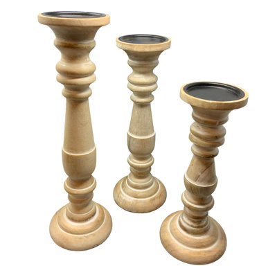 Set of 3 Malaysian Candle Holders-Bleached Wood
