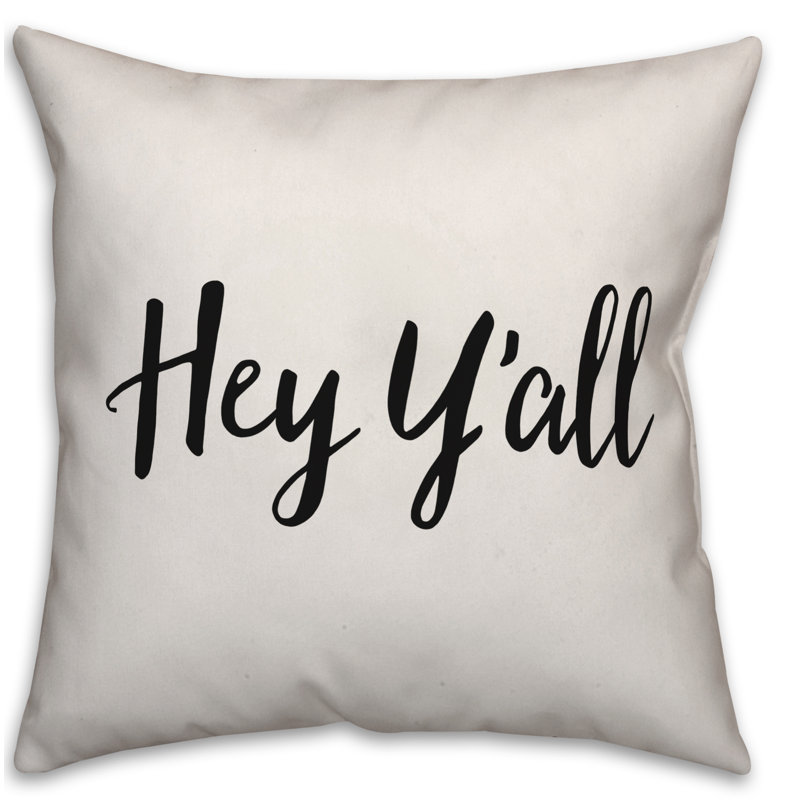  Coussin intérieur / extérieur Hey Y'all, H 16 po x l 16 po, Noir / blanc