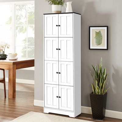 Tall Storage Cabinet With 8 Doors And 4 Shelves, Wall Storage Cabinet For Living Room, Kitchen, Office, Bedroom, Bathroom