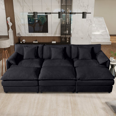 Canapé-lit modulaire surdimensionné à siège profond avec 3 repose-pieds et coussins moelleux