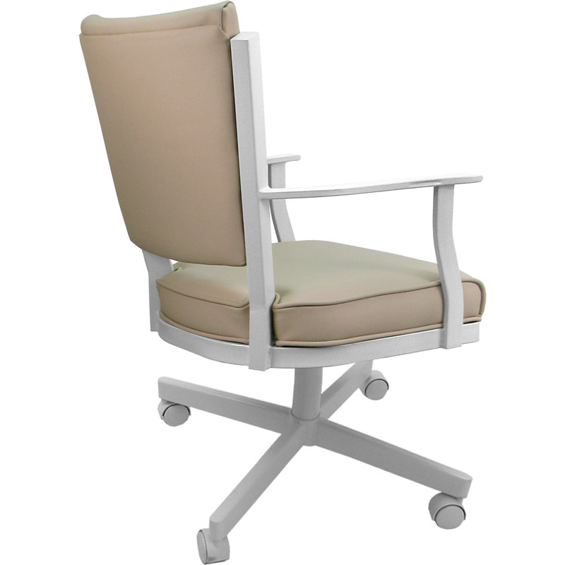 Leather Dining Caster Chair Swivel Tilt, Tan, White
