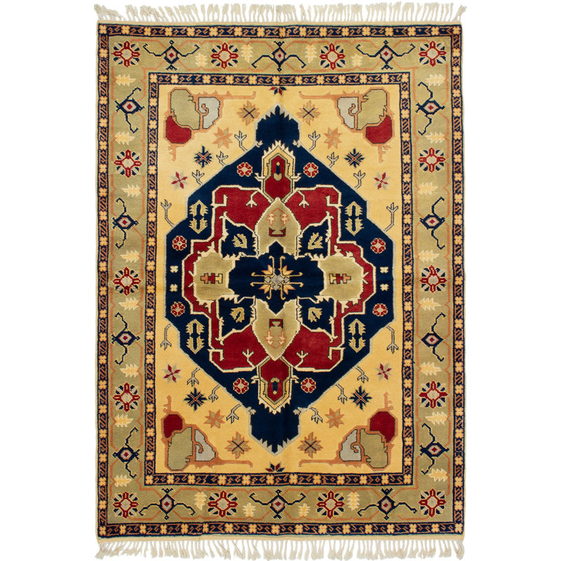 Tapis de bois one-of-kind à la main-noué la 1990 melis bleu marine 5 pi 7 po x 7 pi. zone en laine Berdy