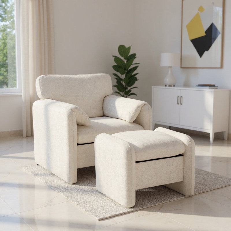 2 Seater Chenille Sofa, White