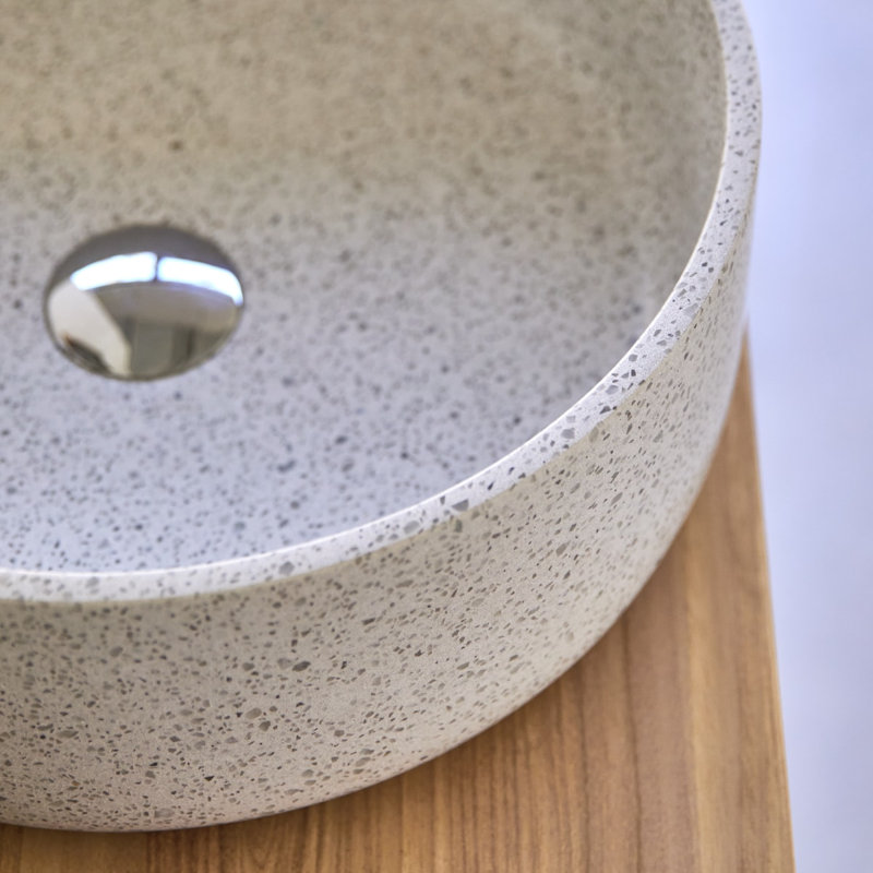 Milos Round Brown Premium Terrazzo Bathroom Sink, White