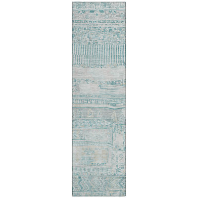 Machine Washable Indoor/Outdoor Xhevrie Teal Rug