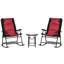 Ensemble de mobilier d'extérieur 3 pièces avec table basse en verre et 2 chaises berçantes rembourrées, style bistro pour porche, camping, balcon