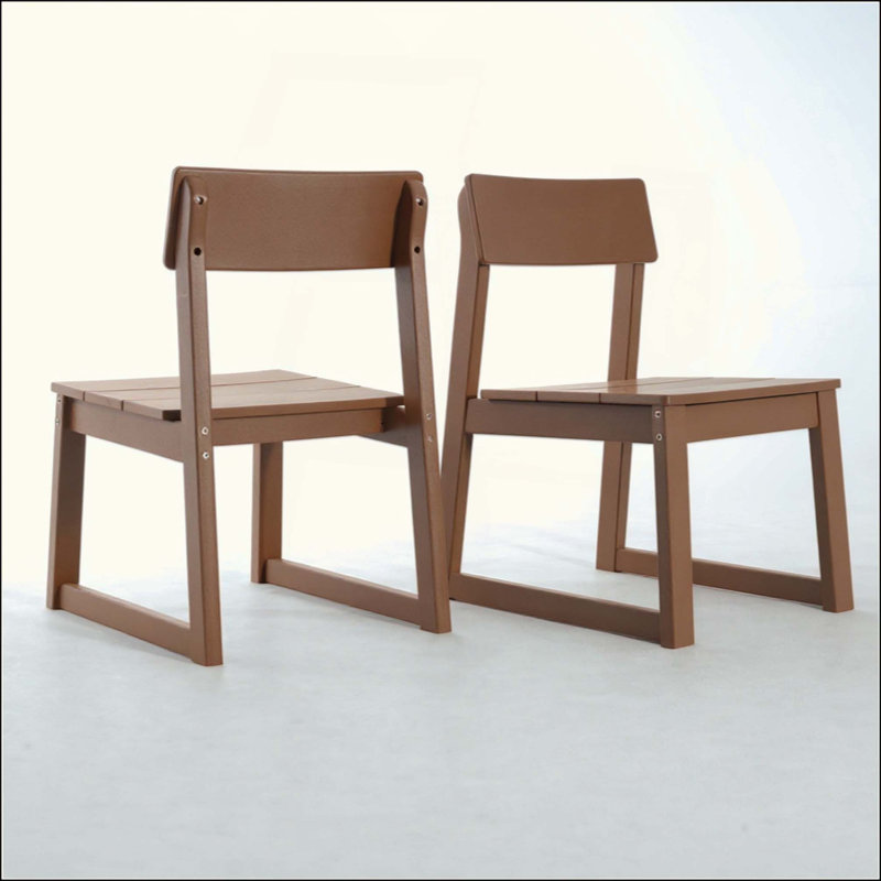 Ensemble de 2 chaises d'extérieur et de jardin en PEHD de style moderniste, Marron foncé