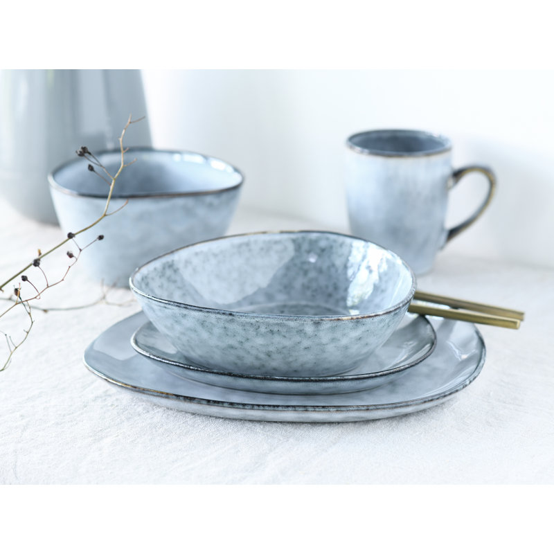 CLOUDY 10 Piece Porcelain China Dinnerware Set - Service for 2, Smoke Blue