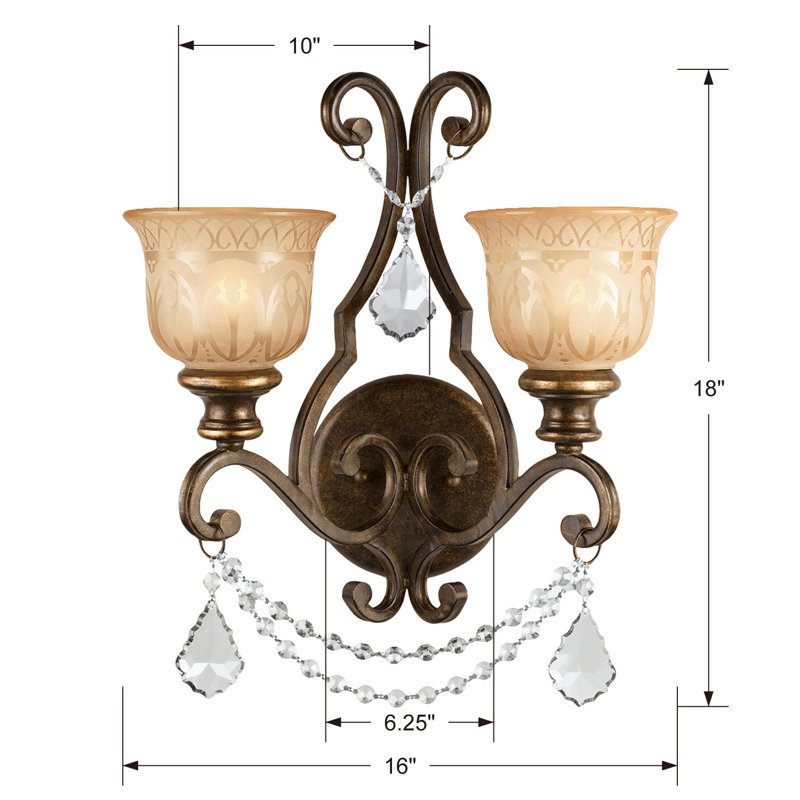 Tusten 2 - Light Bronze Umber Armed Sconce, Clear Majestic Wood Polished