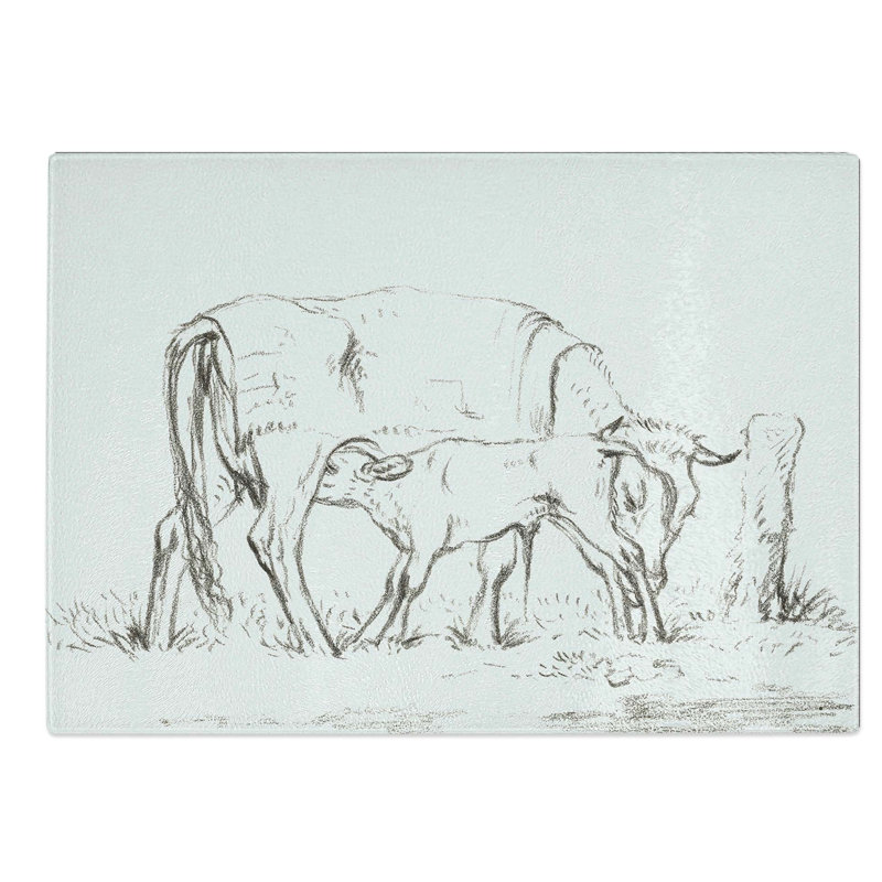 Tempered Glass Cow with Calf Chopping Board, 39 cm W x 28.5 cm L