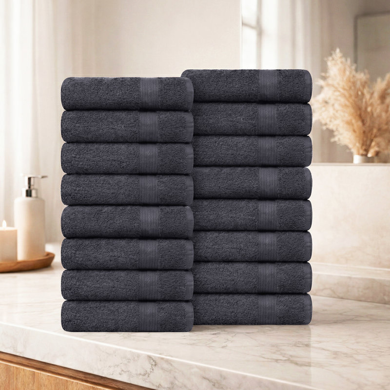 Como Bath Towel Set 100% Cotton Super Soft and Absorbent, Gray, Bath Towels - 16 Pack
