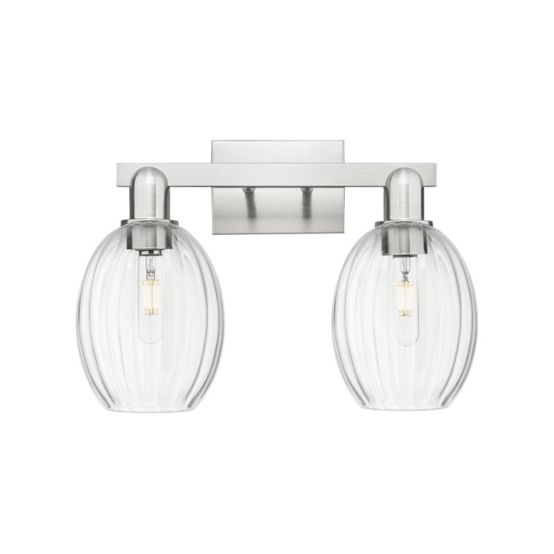 Eldon - Luminaire de salle de bain à abat-jour cloche 16 po 2 lumières, Nickel satiné brossé, Transparent