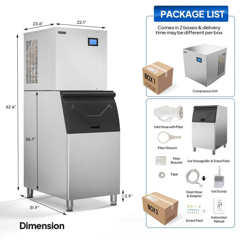 22" 400 Lb. 600W 115V Air Cooled Ice Machine Maker With 300 Lb. Bin