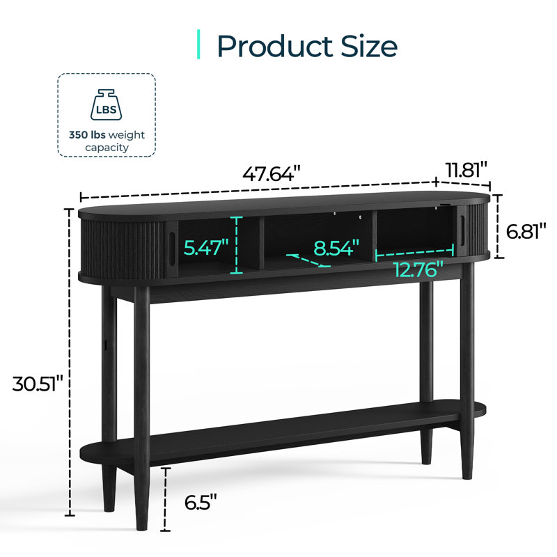 Leathia Fluted Console Table, Black