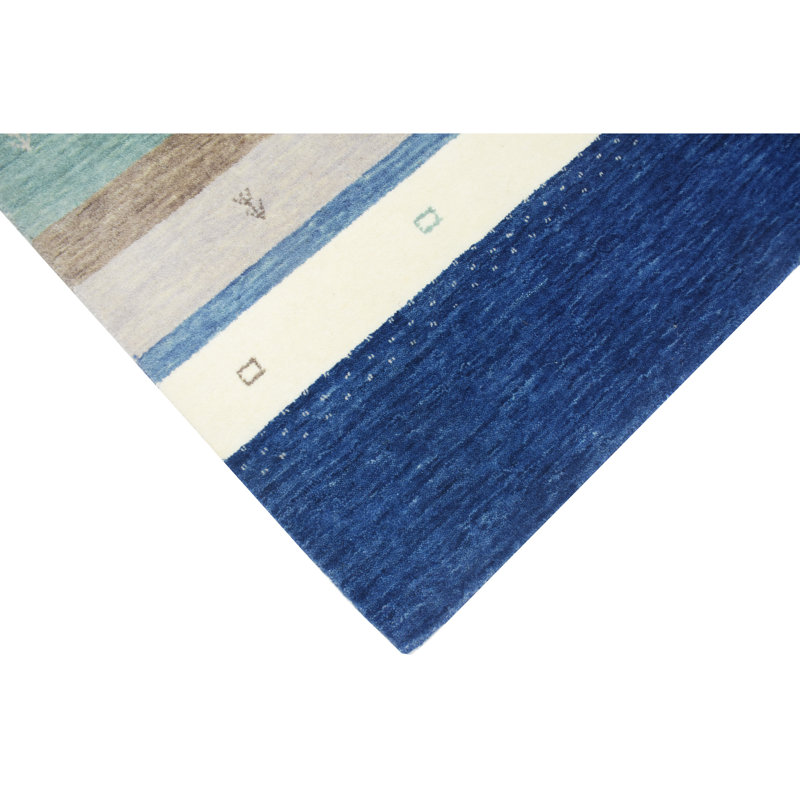 Hand Knotted Wool Area Rug in Blue/Brown/Gray/Ivory, Rectangle 5' x 7'