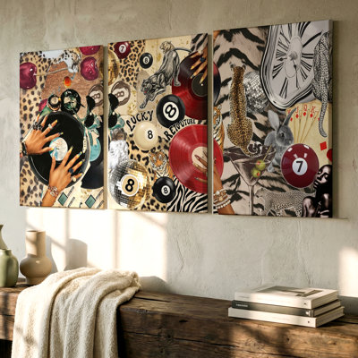 3 pièces, art mural dynamique grand avec imprimé léopard, trois pièces d'art mural pour le salon, la chambre à coucher, le bureau et la maison, prêt à accrocher, look encadré
