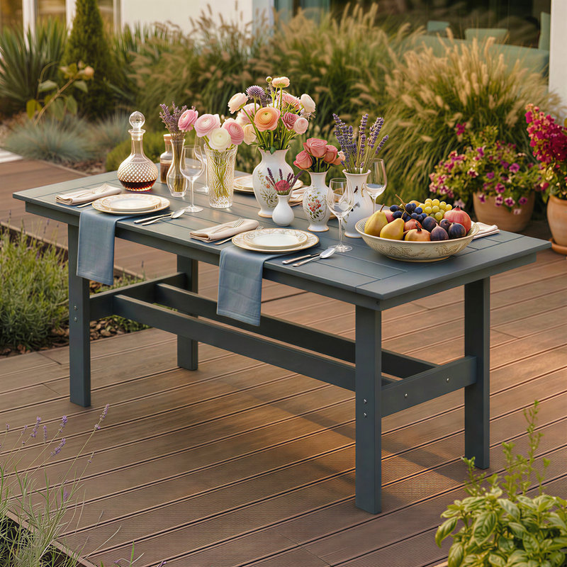 All-Weather HDPE Outdoor Dining Table, Gray