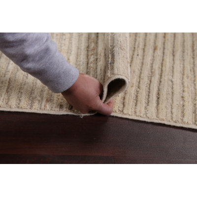 Tapis beige en laine noué à la main de conception unique 4 pi 2 po x 6 pi 6 po New Age