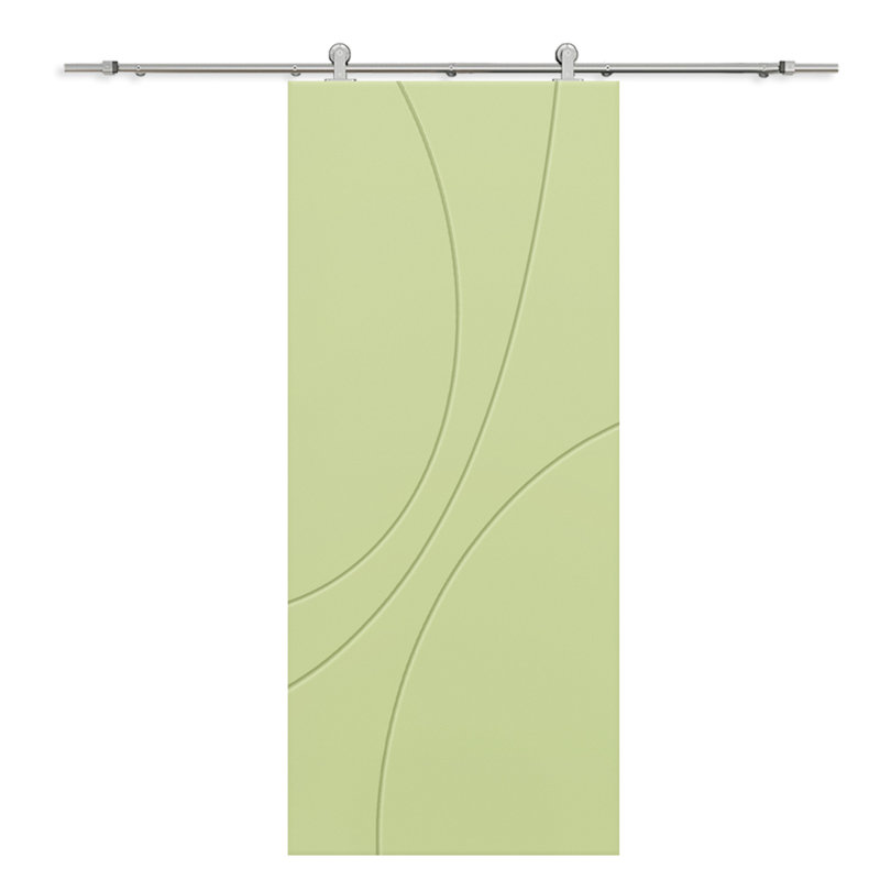 Porte de grange à panneaux et en bois avec quincaillerie d'installation, 30 po x 84 po, Vert sauge, Acier inoxydable