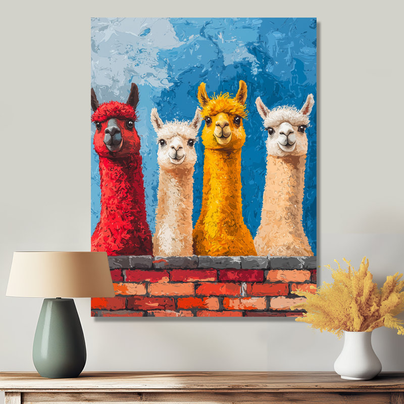 Pop Art Whispering Alpaca Family - animaux, impression sur métal, H 32 po x l 24 po x P 0,84 po