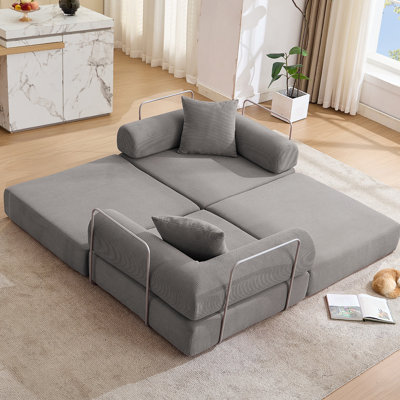 Canapé-lit modulaire pour appartement, conception convertible avec accoudoirs amovibles et matelas pliant, aucun assemblage requis, velours côtelé gris foncé