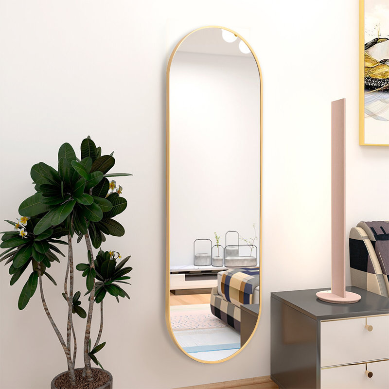 Lottie Oval Metal Framed Wall Mounted Full Length Mirror, Gold, 120cm x 40cm