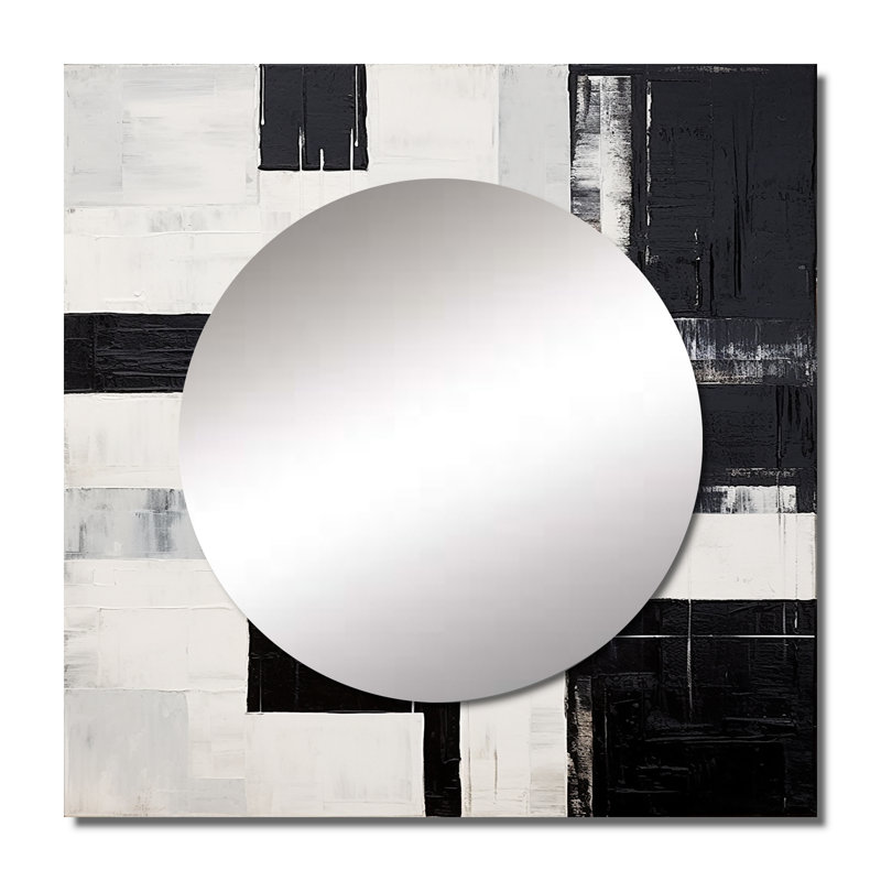 Générique - Abstrait ébène, formes abstraites, miroir carré, art mural pour salle de bain, 29 po x 29 po