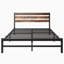 Base de lit plateforme grand format avec tête de lit en bois rustique rétro, sommier à lattes en métal robuste-263575027