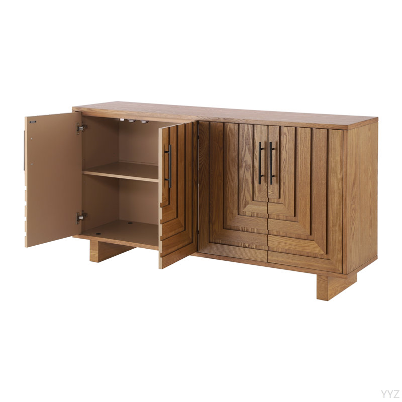 Modern Sideboard, 59''×15.75''×32.5'' Storage Cabinet With 4 Doors, MDF And Ash Veneer With Metal Handles, Suitable For Dining/Living Room Storage