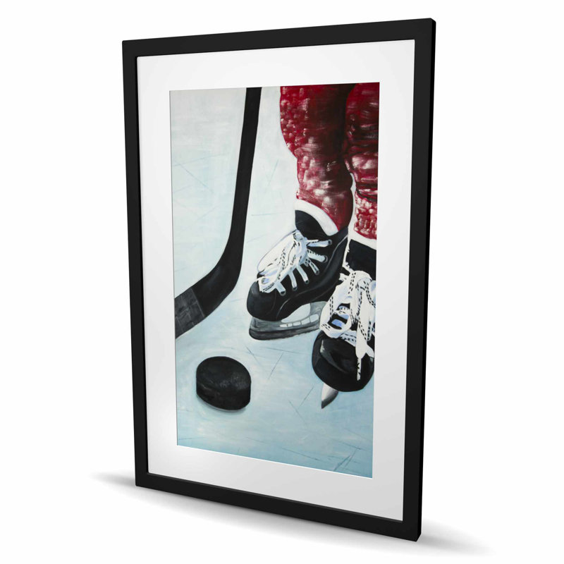 Jeune joueur de hockey - «Man Cave Shoes», reproduction encadrée pour la décoration