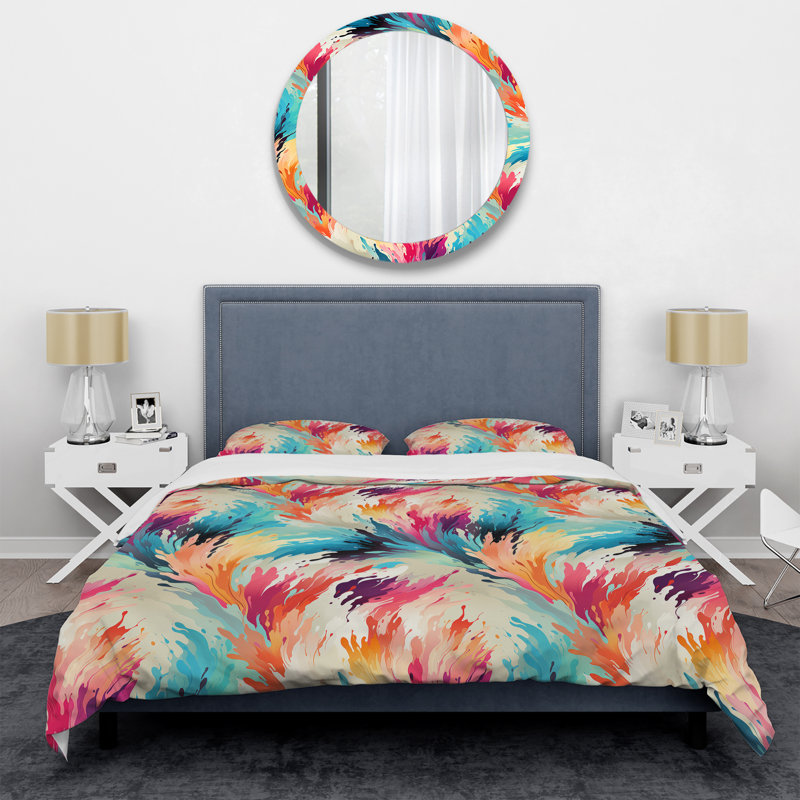 Ensemble de housse de couette Ikat Artistry Mosaic Radiance II, Housse de couette pour grand lit et 2 taies décor