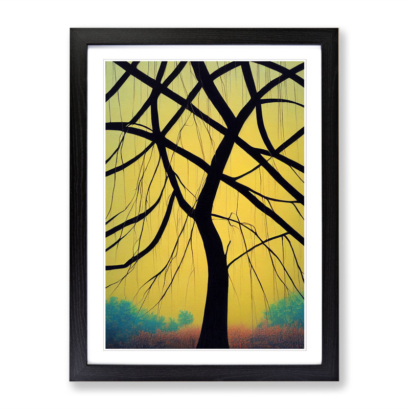 Weeping Willow Tree Art - Single Picture Frame Print, Black, 64cm H x 46cm W x 2cm D