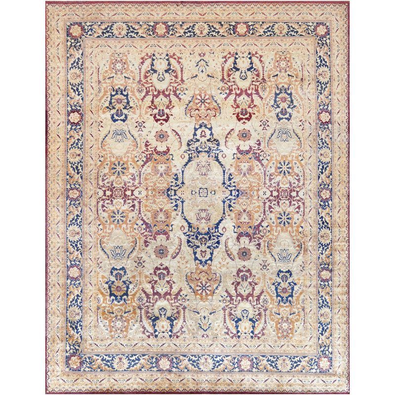 Tapis beige en laine tissé à la main
