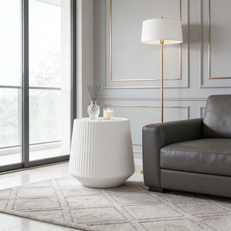 Table basse en cuir fritté clair, H 20,47 po x L 19,68 po x l 19,68 po, Blanc, crème