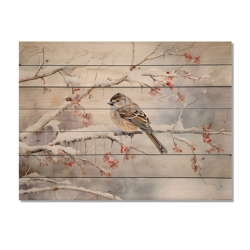 Winter Winter Snowy Bird Landscape - Snow Wood, art sur bois de pin naturel, H 10 po x l 20 po