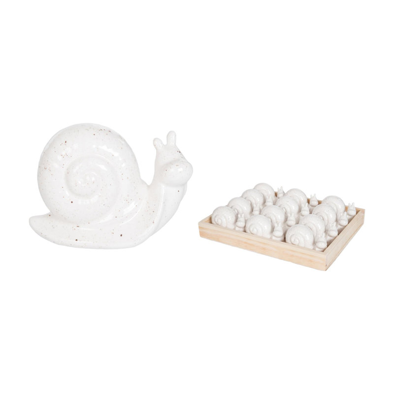  Mini Ceramic Snails in Wood Box S/12 Home Decorations Spring