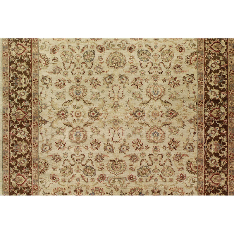 Hand Knotted Wool Oriental Area Rug in Green/Brown/Cream, Rectangle 4' x 6'