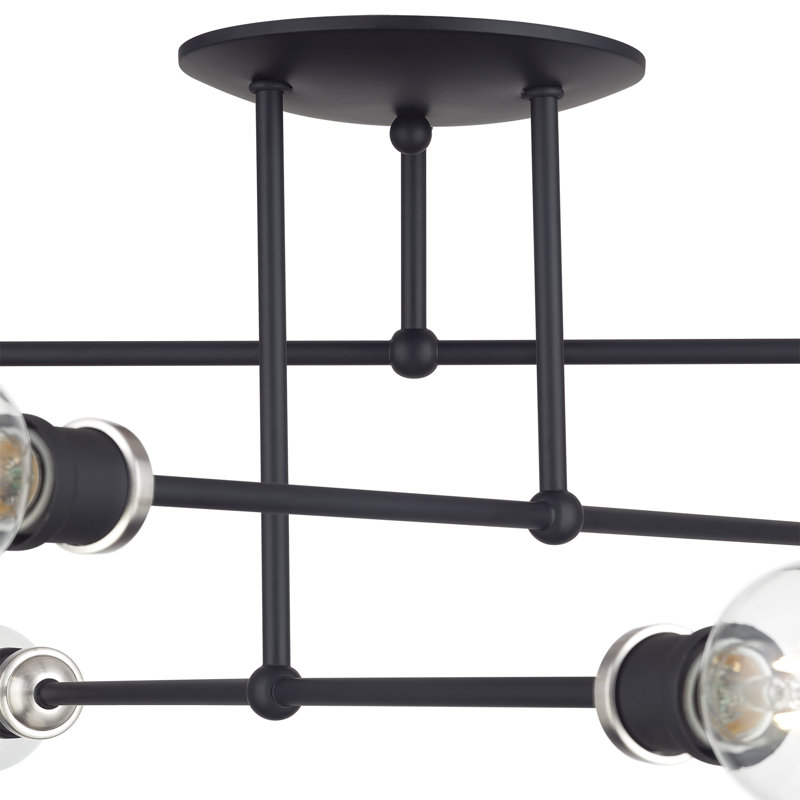 6 lumières semi-encastrées noires extra larges avec accents en nickel brossé