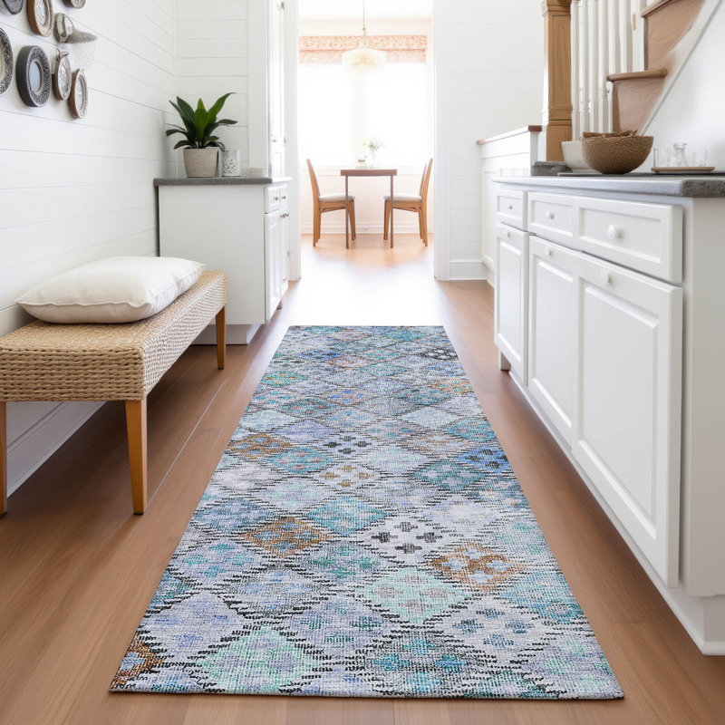 Tapis géométrique de qualité supérieure lavable à la machine Dahl AMF1081, Tapis de couloir 2 pi 3 po x 7 pi 6 po