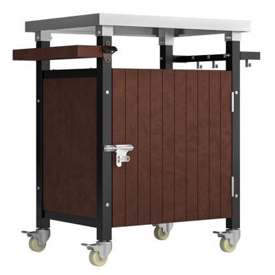 Outdoor Grill Cart With Stainless Steel Tabletop, Storage, Patio Kitchen Island With Wheels, Hooks, And Spice Rack, Waterproof Outdoor Grill Table, Mo by Latitude Run