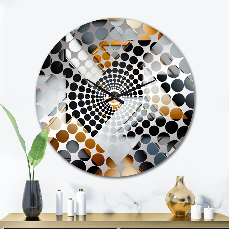 Dimensions de la mosaïque en marbre noir et or - horloge murale géométrique, Très grand