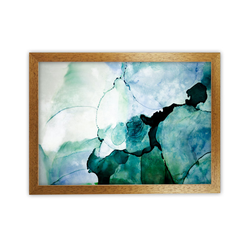 Green Blue Watercolour Art Original - Painting, Oak Frame, 59cm H x 84cm W x 3cm D