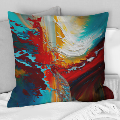 Rhythmic Abstract Teal Awakening - Abstract Painting Printed Throw Pillow