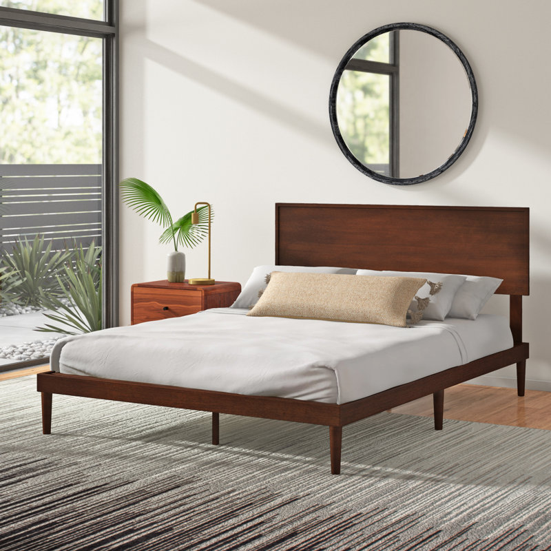 Hermes Contemporary Modern Solid Wood Platform Bed with Adjustable Headboard, Queen
