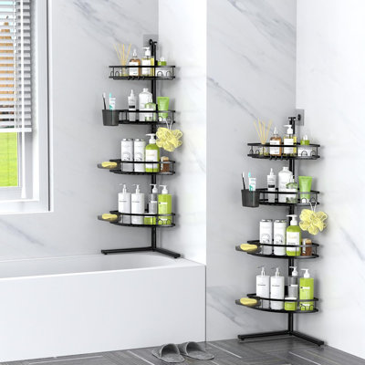 Corner Shower Caddy Standing - Black - 4-Tier Rustproof Floor-Standing Shower Organizer Shelf For Bathroom