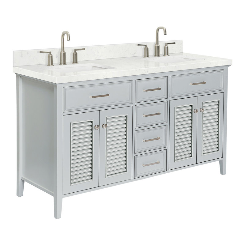 Ensemble de meuble-lavabo double 73 po Hamil, Gris, Quartz blanc de Carrare, 60"
