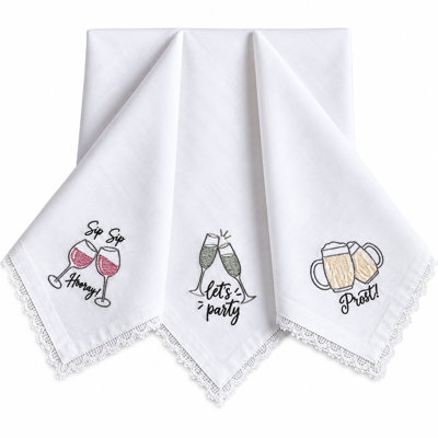 Ensemble de 12 serviettes de table en coton et dentelle, 18 x 18