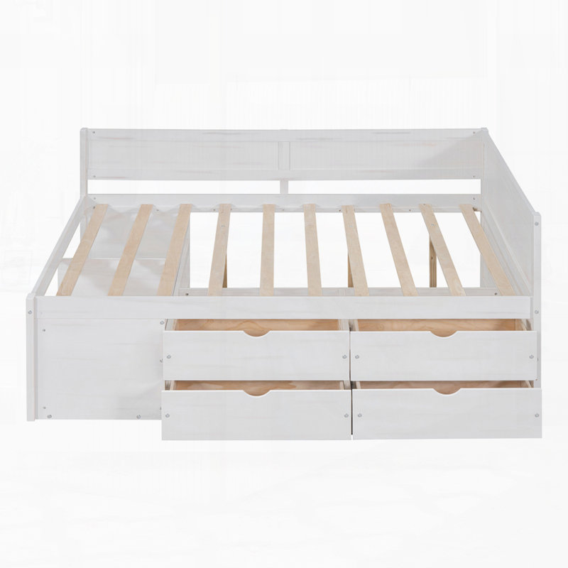 Modern Daybed with Drawers and Shelves, White, Full / Double
